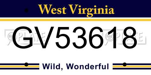 GV53618 West Virginia License Plate