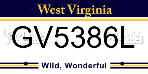GV5386L West Virginia License Plate
