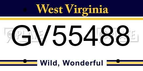GV55488 West Virginia License Plate