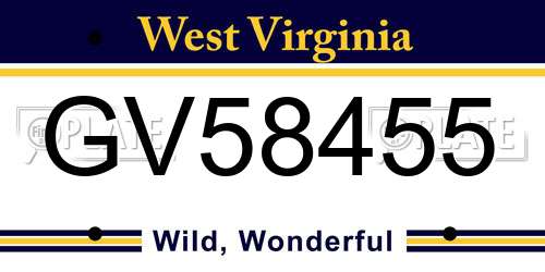 GV58455 West Virginia License Plate
