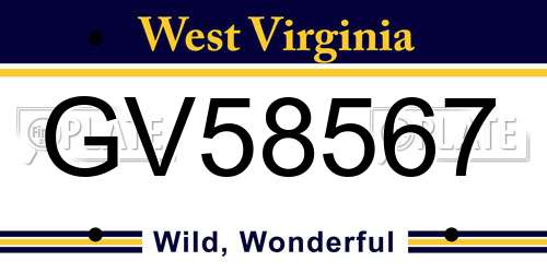 GV58567 West Virginia License Plate