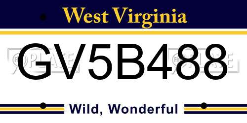 GV5B488 West Virginia License Plate