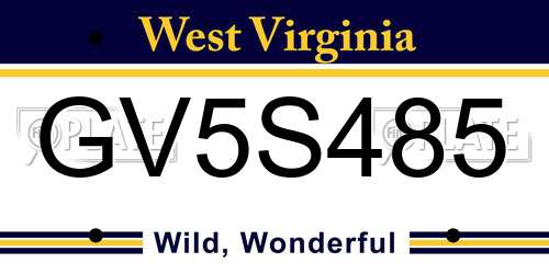 GV5S485 West Virginia License Plate