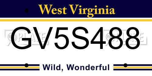 GV5S488 West Virginia License Plate