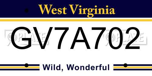 GV7A702 West Virginia License Plate