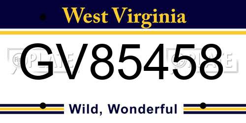 GV85458 West Virginia License Plate