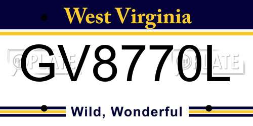 GV8770L West Virginia License Plate