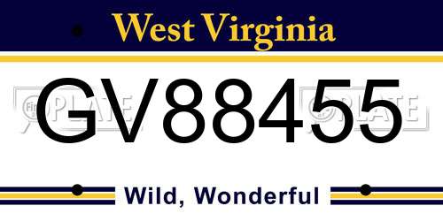 GV88455 West Virginia License Plate