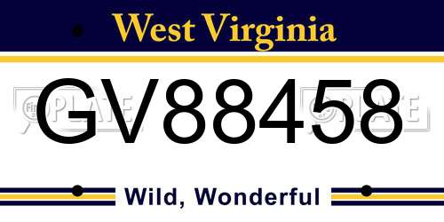GV88458 West Virginia License Plate