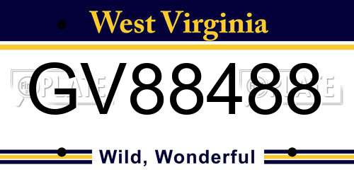 GV88488 West Virginia License Plate