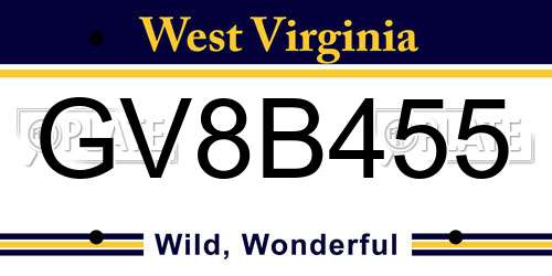 GV8B455 West Virginia License Plate