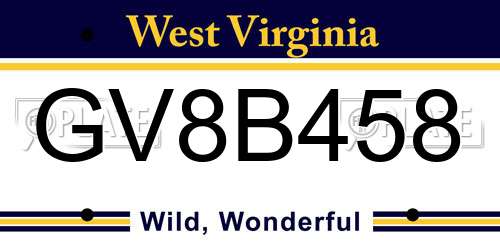 GV8B458 West Virginia License Plate
