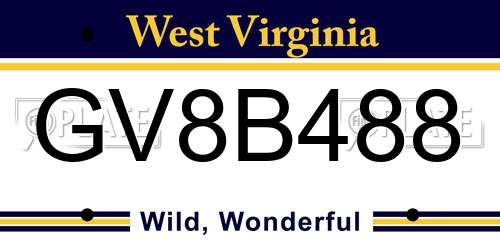 GV8B488 West Virginia License Plate