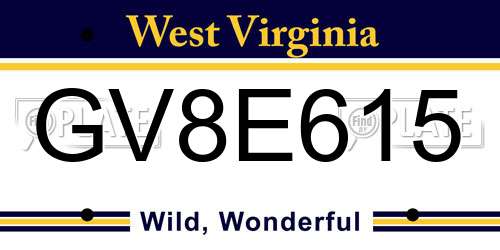 GV8E615 West Virginia License Plate