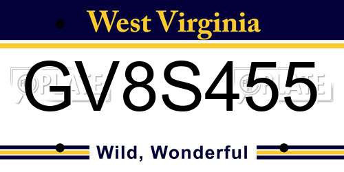 GV8S455 West Virginia License Plate
