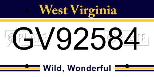 GV92584 West Virginia License Plate