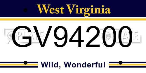 GV94200 West Virginia License Plate