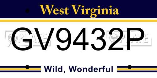 GV9432P West Virginia License Plate