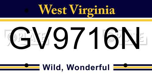 GV9716N West Virginia License Plate