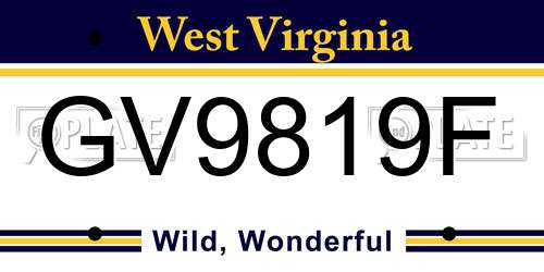 GV9819F West Virginia License Plate