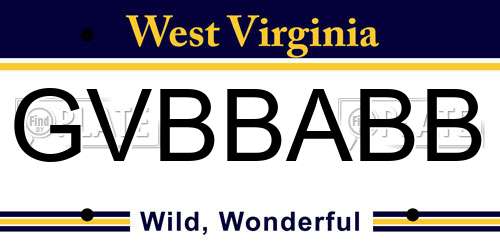 GVBBABB West Virginia License Plate