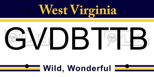 GVDBTTB West Virginia License Plate