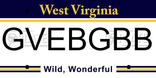 GVEBGBB West Virginia License Plate