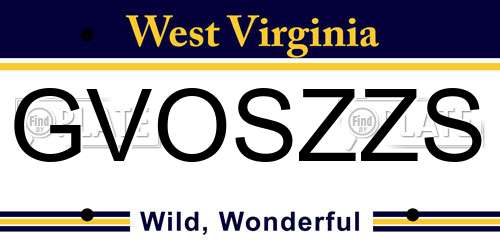 GVOSZZS West Virginia License Plate