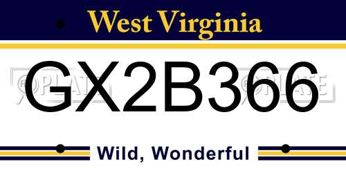 GX2B366 West Virginia License Plate