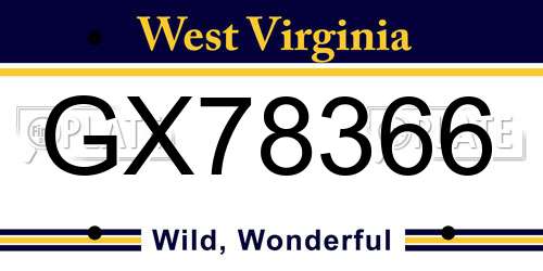 GX78366 West Virginia License Plate