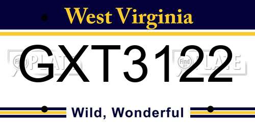GXT3122 West Virginia License Plate