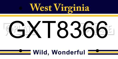 GXT8366 West Virginia License Plate