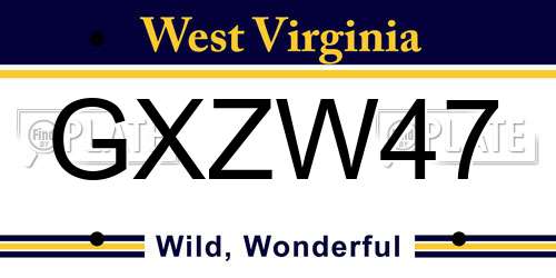 GXZW47 West Virginia License Plate