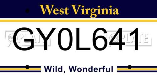 GY0L641 West Virginia License Plate