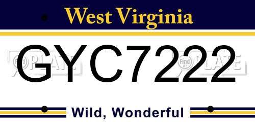GYC7222 West Virginia License Plate