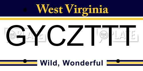GYCZTTT West Virginia License Plate