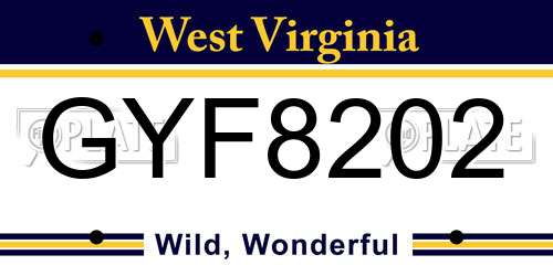 GYF8202 West Virginia License Plate