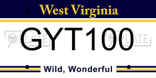 GYT100 West Virginia License Plate