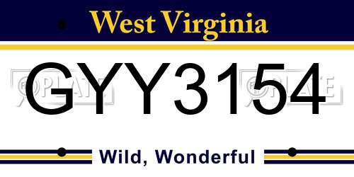 GYY3154 West Virginia License Plate
