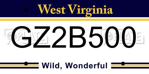 GZ2B500 West Virginia License Plate