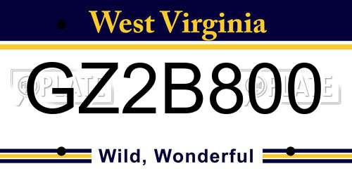 GZ2B800 West Virginia License Plate