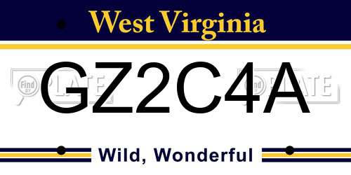 GZ2C4A West Virginia License Plate