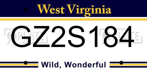GZ2S184 West Virginia License Plate