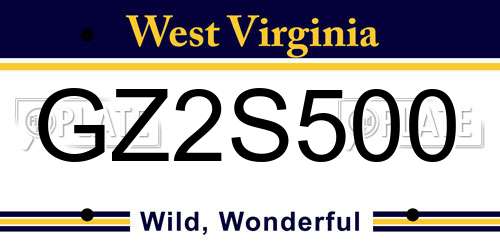 GZ2S500 West Virginia License Plate