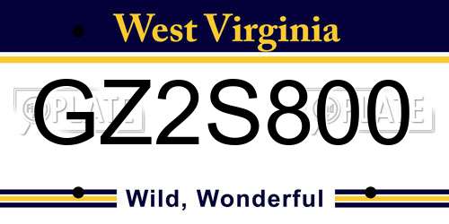 GZ2S800 West Virginia License Plate