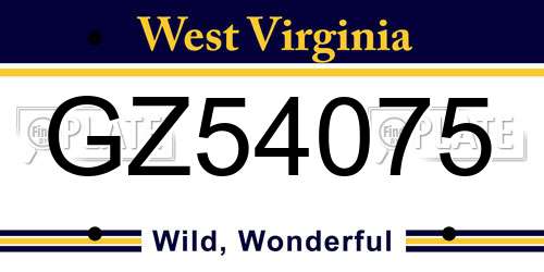 GZ54075 West Virginia License Plate
