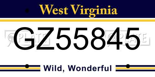 GZ55845 West Virginia License Plate