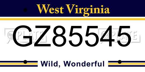 GZ85545 West Virginia License Plate