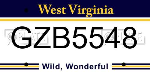 GZB5548 West Virginia License Plate