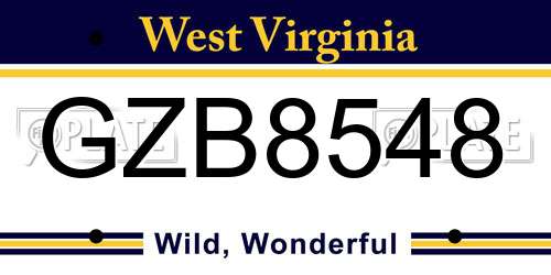 GZB8548 West Virginia License Plate